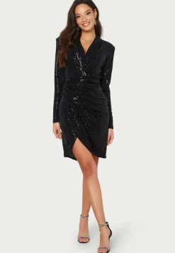 John Zack Sequin Long Sleeve Rouch Mini Dress