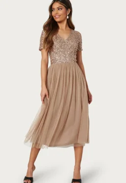 AngelEye Short Sleeve Sequin Embellished Midi Dress