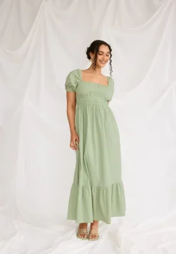 BUBBLEROOM Square Neck Cotton Maxi Dress