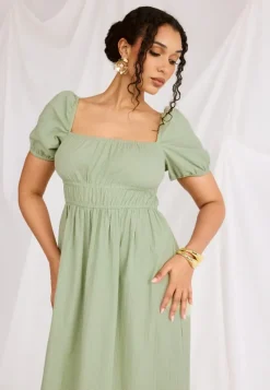 BUBBLEROOM Square Neck Cotton Maxi Dress