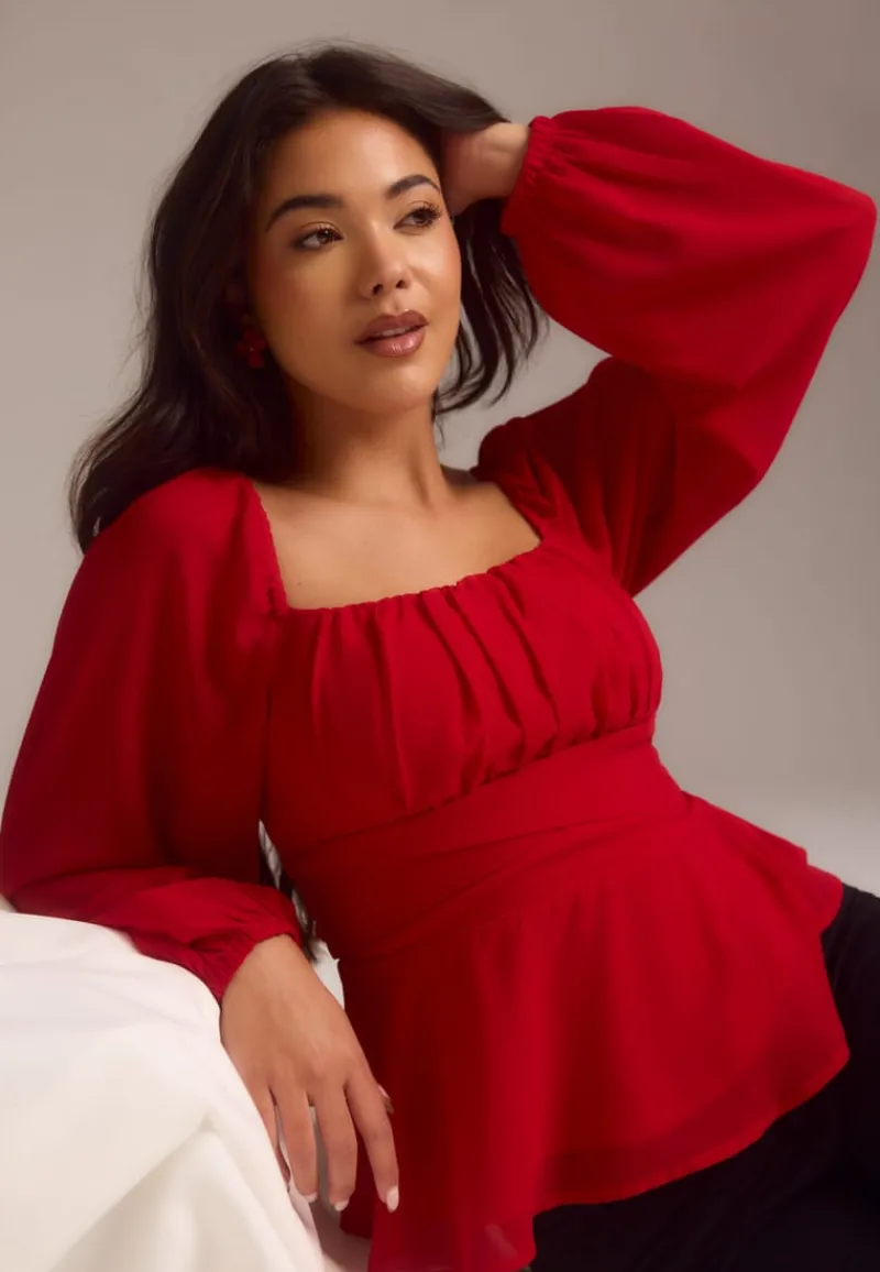 BUBBLEROOM Square Neck L/S Georgette Blouse