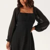 BUBBLEROOM Square Neck L/S Georgette Dress