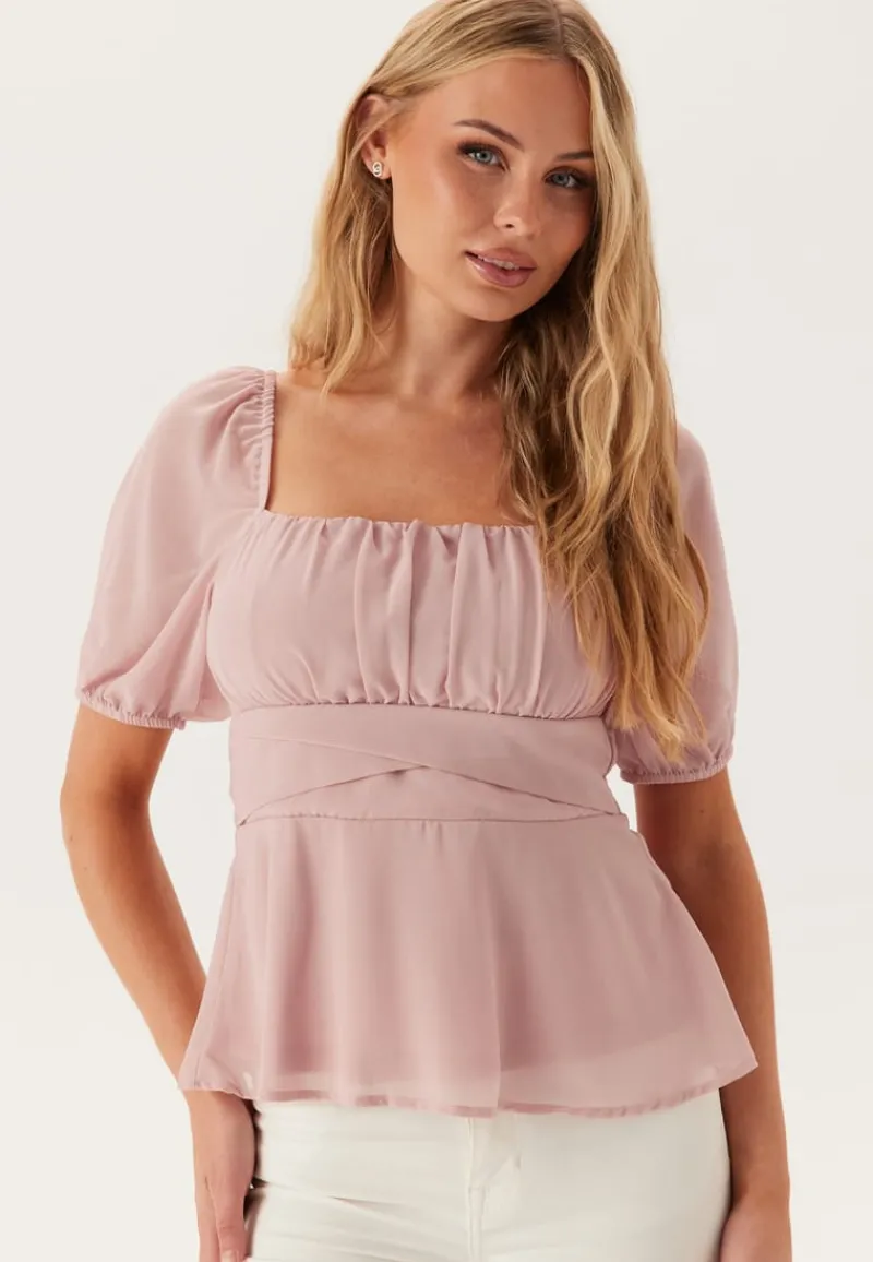 BUBBLEROOM Square Neck S/S Georgette Blouse