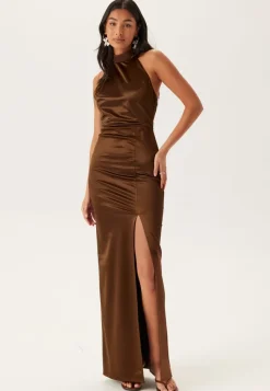 Bubbleroom Occasion Stretch Satin Halterneck Gown
