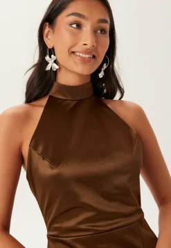 Bubbleroom Occasion Stretch Satin Halterneck Gown