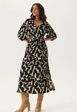 Happy Holly Structured Puff Sleeve Midi Dress
