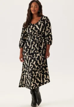 Happy Holly Structured Puff Sleeve Midi Dress