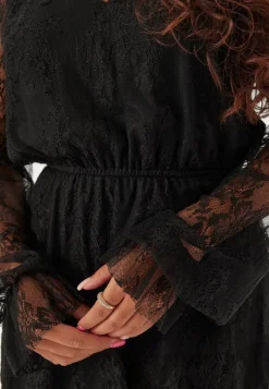 Happy Holly Tiered Puff Sleeve Lace Midi Dress