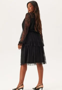 Happy Holly Tiered Puff Sleeve Lace Midi Dress