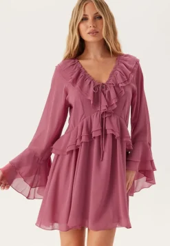 Bubbleroom Occasion Trumpet Sleeve Frill Short Dress