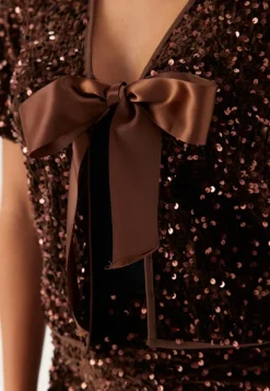 VILA Vibelieve S/S TIE SEQUINS TOP