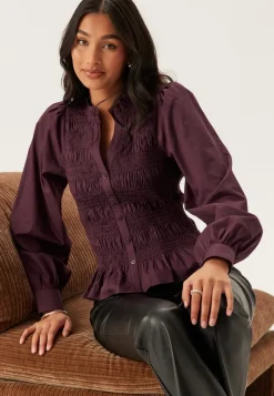 BUBBLEROOM V-neck Cotton Smock Blouse