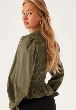 BUBBLEROOM V-neck Cotton Smock Blouse