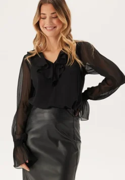 BUBBLEROOM V-neck Frill L/S Chiffon Blouse